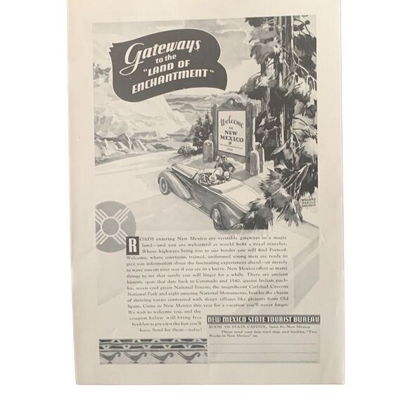 Vintage 1937 New Mexico Tourist Bureau Gateways Ad Advertisement - Picture 1 of 4
